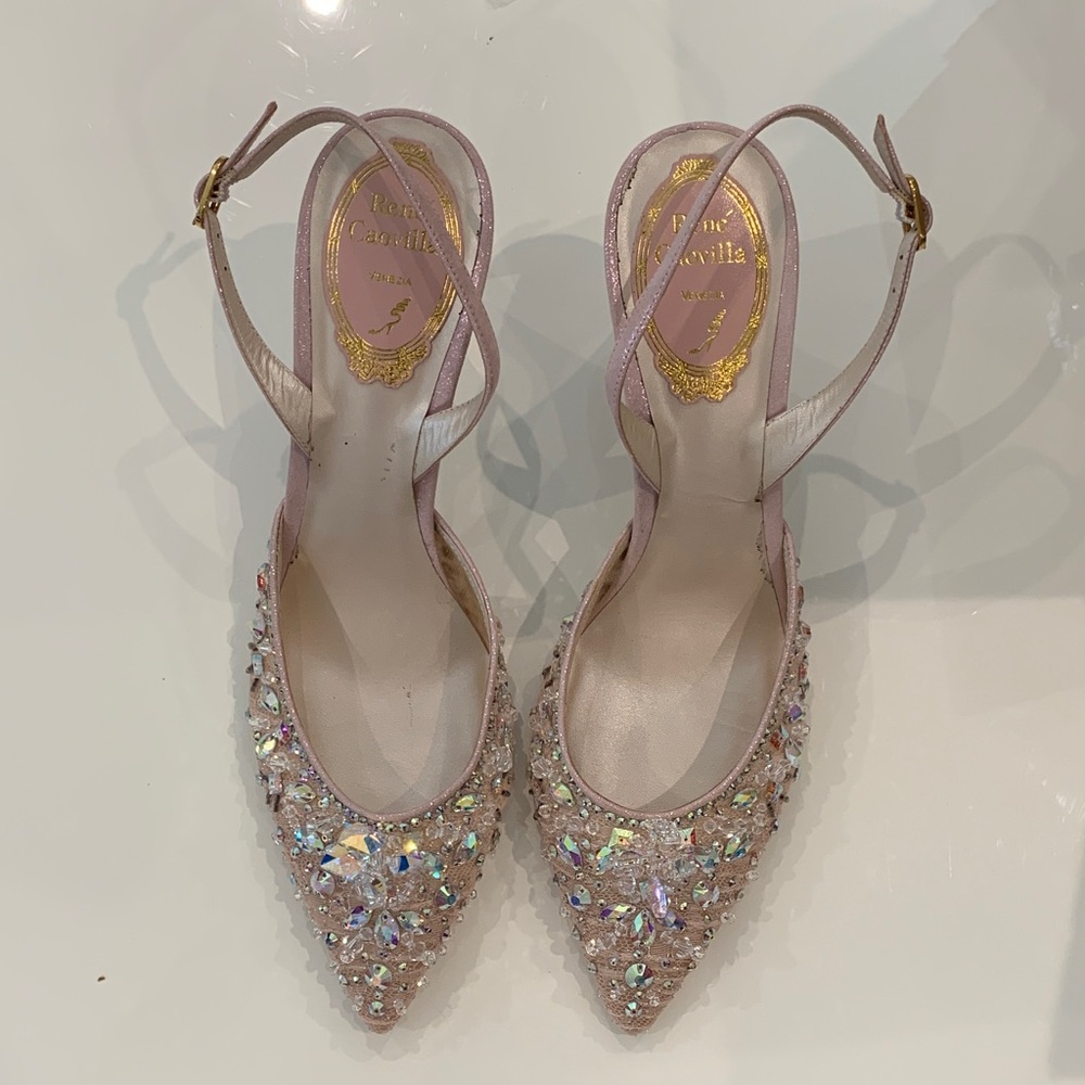 Rene Caovilla  Pink Embellished Slingback Pumps. Size 7. Never worn